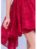 Red Lace Keyhole Back Hi Low Prom Dress